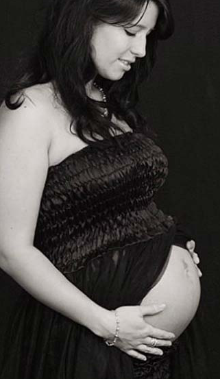 black and white picture of pregnant woman