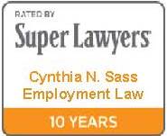 Badge for Cynthia N. Sass Rated by Super Lawyers in Employment Law 10 Years 2015