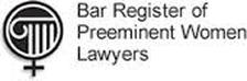 MARTINDALE HUBBELL BAR REGISTER OF PREEMINENT WOMEN LAWYERS for Cynthia Sass Employment Lawyer – picture of the black and white badge with the symbol for female (a circle on the top with a plus sign attached to the bottom), in black, and inside the circle is a white fluted column on a black background, to the right of the image in black letters initial capped, 1st line “Bar Register of”, 2nd line “Preeminent Women”, 3rd line “Lawyers”
