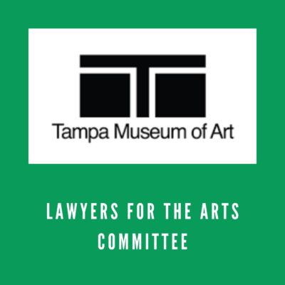 Logo for Tampa Museum of Art in Green box with Lawyers for the Arts Committee