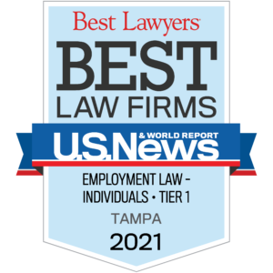 2021 Badge for U.S. News & World Report Best Lawyers Best Law Firms Employment Law Individuals Tampa Tier 1Best