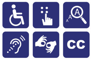 picture of 6 disability signs for wheelchair blindness vision hearing 