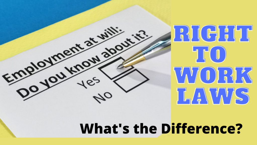 Picture of a form Employment at Will: Do you know about it? Yes box and No box Right to Work Laws What's the Difference?
