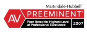 Award Badge for AV Preeminent rating from Martindale-Hubbell Peer Rated for Highest Level of Professional Excellence for 2007