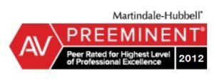 Award Badge for AV Preeminent rating from Martindale-Hubbell Peer Rated for Highest Level of Professional Excellence for 2012