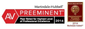 Award Badges for AV Preeminent rating from Martindale-Hubbell Peer Rated for Highest Level of Professional Excellence for 2014 & Preeminent Women