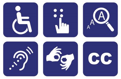 picture of 6 disability signs for wheelchair blindness vision hearing