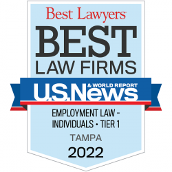 2022 Badge for U.S. News & World Report Best Lawyers Best Law Firms Employment Law Individuals Tampa Tier 1Best